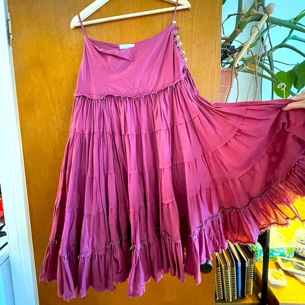 Pinko Dark Pink Maxi A-line Skirt with Tiered Ruffles